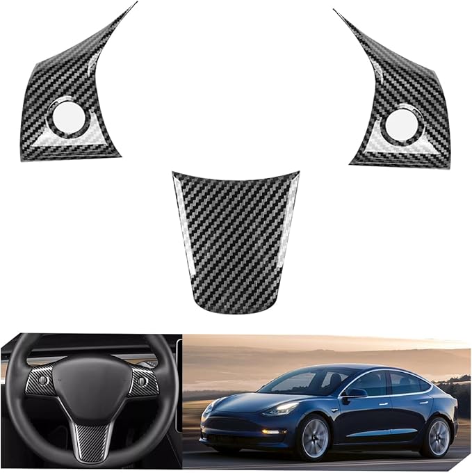 for Tesla 2017-2023 Model 3 and 2020-2024 Model Y Steering Wheel Cover Trim Interior Decoration Protection Accessories (Glossy Carbon Fiber Pattern)