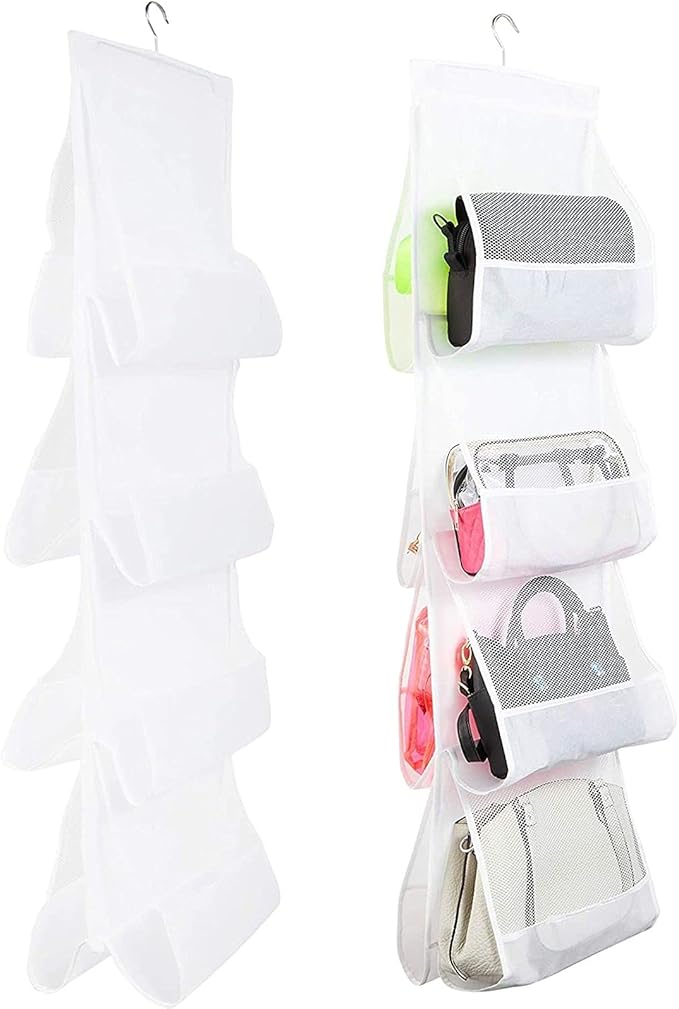 Okuna Outpost 8-Pocket Fabric Mesh Hanging Purse Organizer - 2-Pack, White, 48 x 13.8 in - Hanging Closet Organizer & Purse R