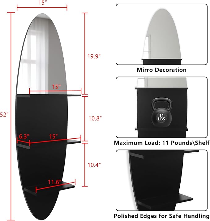 Homaterial 3-Tier Surfboard Floating Shelf, Uniqe Design Floating Vertical Shelf Wall Mounted Display Rack for Bedroom, Entry
