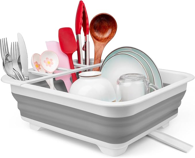 Collapsible Dish Drying Rack with Drain Plug Tube, Portable Dish Drainers for Kitchen Counter, Folding Dish Rack Over Sink Dr