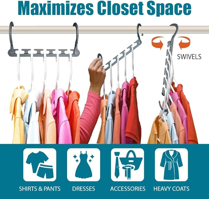 Wonder Hanger Max 20-Pack Space Saving Hangers, Reinforced Hooks Swivels 360°, Cascading Hanger, College Dorms & Storage Clos