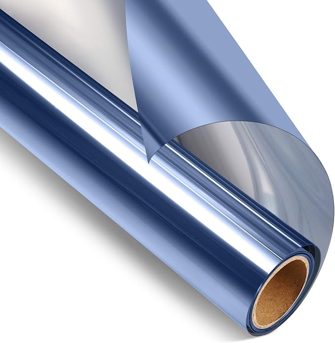 STATINT Window Tinting Film Daytime Privacy for Home Office Heat Reducing Anti UV Privacy Cling Reflective Static Cling Removable, Blue-Silver, 35.4 Inch X 8.2 Feet