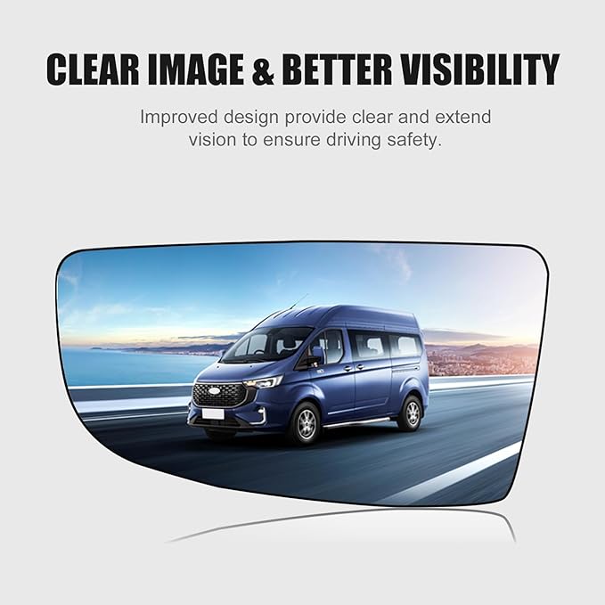 Driver Side Lower Mirror Glass with Backing Plate Replacement for 2015-2022 Ford Transit T150 T250 T350 & MK8 - Wide Angle Convex Blind Spot Lens, Clip-On Install (Non-Heated), Replaces BK3Z-17K707-A