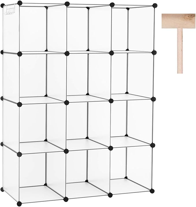C&AHOME Cube Storage Organizer, 12-Cube Closet Cabinet Organizer, DIY Cube Shelf, Plastic Stackable Bookshelf, Modular Shelvi