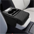 Leather Car Center Console Cover, Universal Automotive Armrest Booster Cushion, Vehicle Middle Console Organizer with 2 Cup Holders, Side Storage Bag, Tissue Box & Phone Slot(Black)