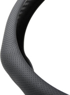 Quick Install Sporty Black Perforated Nappa Leather Steering Wheel Cover for All 14½ to 15 inches Car Sedan Coupe SUV Pickup 14.5 to 15