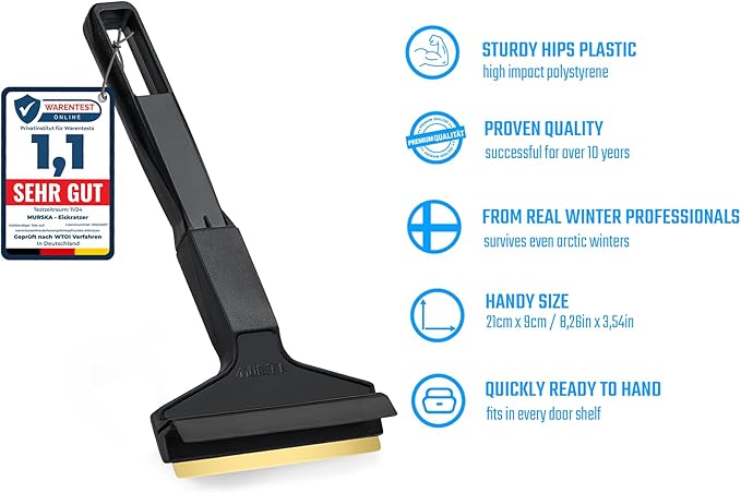 Car Ice Scraper Brass Blade - Fast, Effortless, efficient & Easy - Brass Ice Scrapers for Car Windshield Ice Scraper - Brass Ice Scraper for Car - Original Murska from Europe - Winter A053 Black