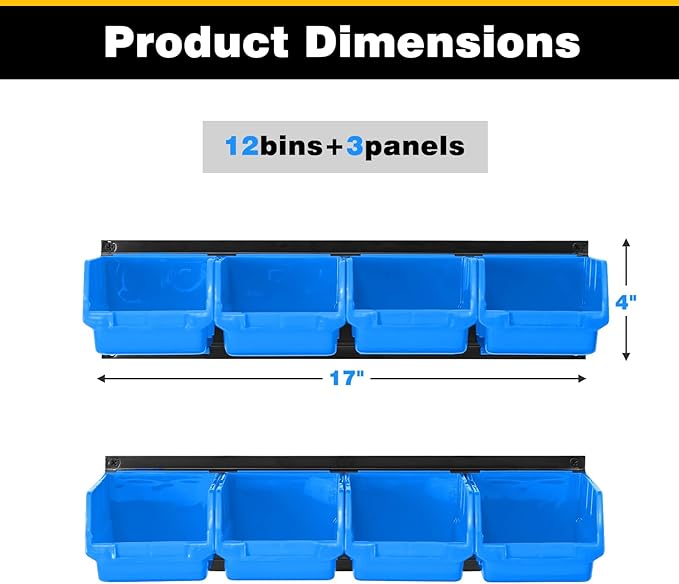 Ultrawall Wall Mounted Storage Bins, Plastic Hanging Storage Organizer Bins, Garage Tool Storage System for Screws, Nuts, Bol