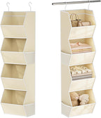 Hanging Closet Organizer 4 Shelf Collapsible Fabric Closet Organizers and Storage Hanging with Mesh Pocket for Clothes, Hangi