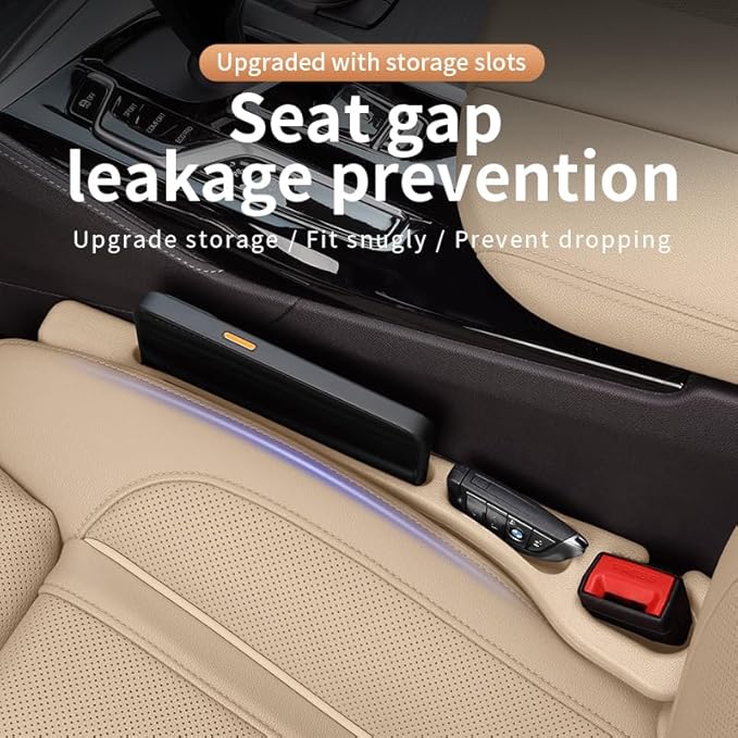 Car Seat Gap Filler Organizer Universal Fit Car SUV Truck Console Side Plug Strip Stopping Phone Key from Falling, Pack of 2 (Beige)
