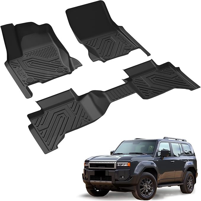 LASFIT Floor Mats for Toyota Land Cruiser 2024-2026/ for Lexus GX550 5-Seat with Cool Box 2024-2026, All-Weather Protection TPE 1st & 2nd Row Car Liners for Toyota Accsessories, Black, Easy to Clean
