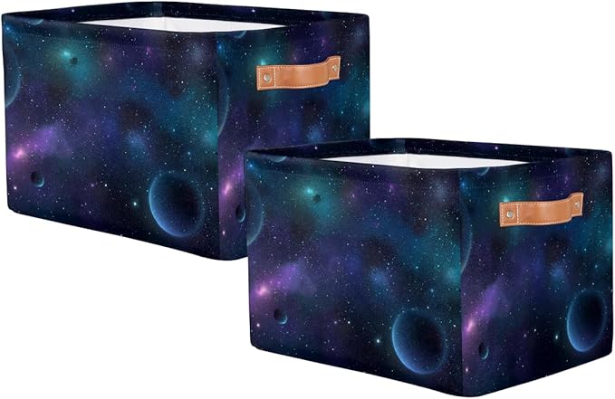 Nebula Galaxy Planet Storage Basket Collapsible Cloth Storage Cube Basket Bins Organizer with Handles Rectangular Large Toys 