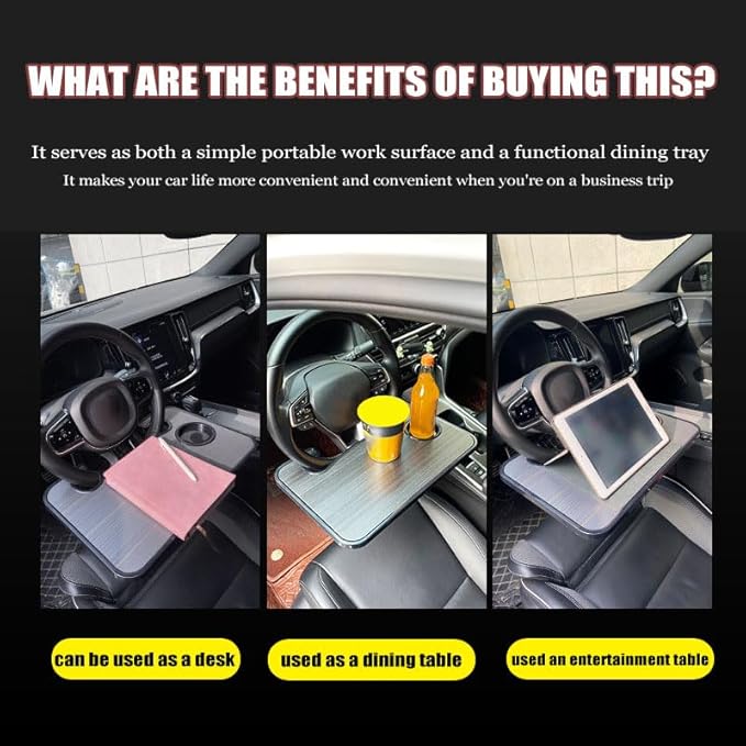 Car Steering Wheel Tray for Ford Bronco Expedition Ranger Maverick Fusion F150, Vehicle Desk Food Tray, Steering Wheel Desk for Laptop, Multipurpose Travel Accessories,for Eating Food Work