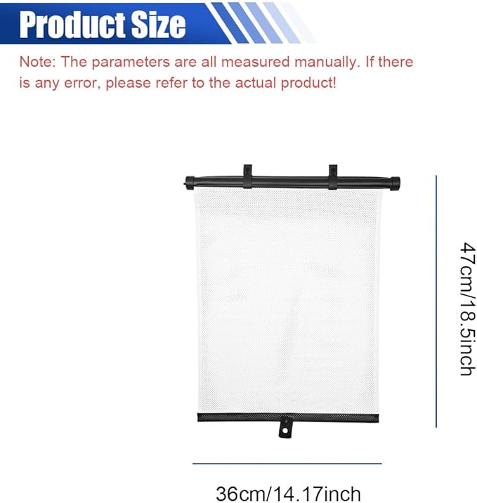 2PCS Car Side Window Sun Shade for Baby/Kids- 18"×14" Retractable Roller Car Window Shade with Suction Cups - Blocks Heat and UV Rays Glare Protection- Baby Travel Accessories for Cars (White)