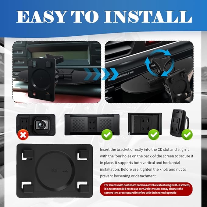 CD Slot Mount for Carplay Screen 360° Rotatable,Anti-Vibration CD Mount for Carplay Screen GPS Display,Portable Carplays CDs Mounts Car Accessories for 7"-10.5" Display