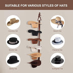 Cowboy Hat Rack Holder for Wall - Wild Western Style Design Hat Organizer with 6 Hat Hooks for Wall Mount, Hat Stand and Hang