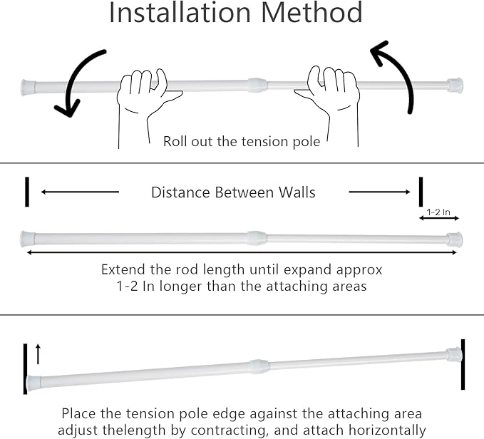 4Pcs Spring Tension Curtain Rod 28-48 Inches Adjustable Shower Curtain, Shower Rods for Bathroom, Kitchen, Window, Closet, Wh