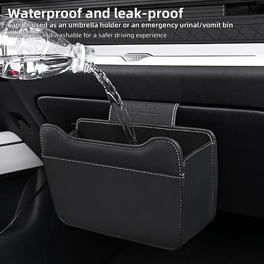 Car Leather Trash Can for Glove Box, Hanging Garbage Bin，Waterproof Foldable Stroage Organizer for Car, Multipurpose Interior Accessories for SUV Truck RV Camping (Orange Glove Box)
