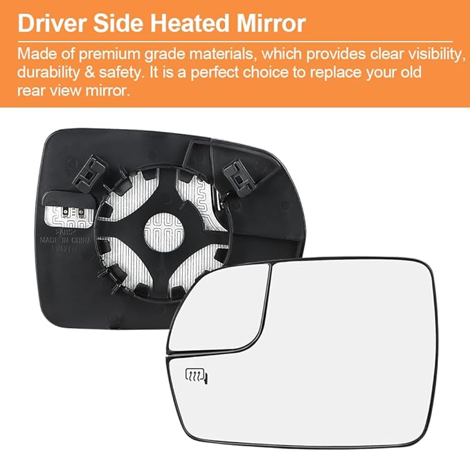 Senzeal Driver Side Heated Mirror Glass Replacement with Blind Spot Mirror for Ford Edge 2015 2016 2017 2018 (Left Side)