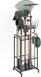 Garden Tool Organizer, Garage Tool Storage Rack, Heavy Duty Metal with Side Pegboard & Adjustable Hooks, Utility Racks for Sh