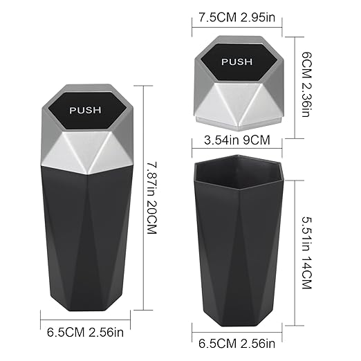 Car Trash Can Bin,Small Garbage Can with Lid,Automotive Cup Holder Mini Cars Trashcan,Portable Door Trash Cans,Car Essentials Gadgets Dustbin (2Pcs, Silver)