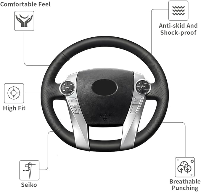 Hand-Stitched Steering Wheel Cover with Microfiber Leather Fit for Toyota Prius 2010-2015/Prius V Prius C 2012-2017/Aqua 2014 2015/Prius Plus 2013/Prius Plug-in Hybrid 2013 DIY Car Interior