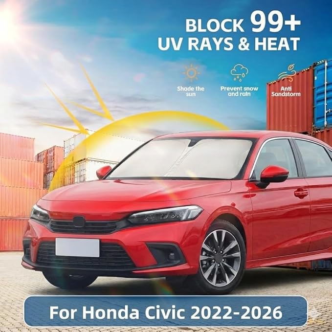 for Honda Civic Windshield Sun Shade 2022 2023 2024 2025 - Custom Fit Civic Accessories Front Window Shade Sun Visor Foldable Sunshade Blocks UV Rays Summer Must Have Car Accessories