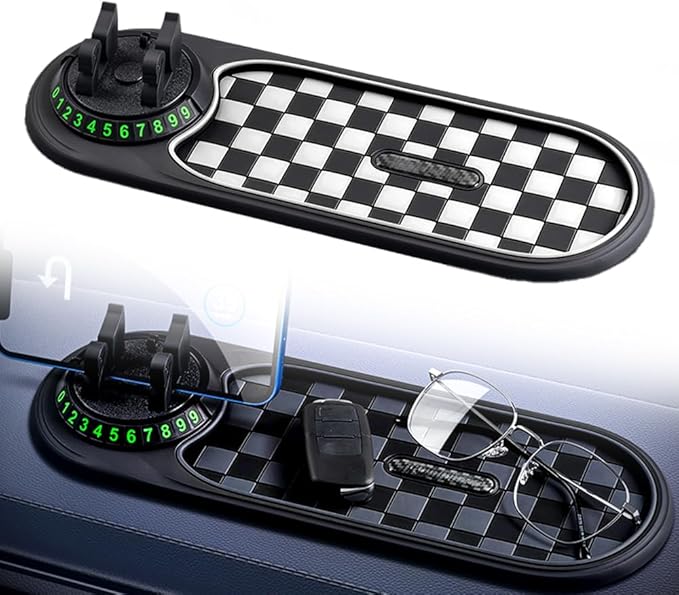 Multifunction Car Anti-Slip Mat, 2025 New Rotatable Anti Skid Car Dashboard Pad with Temporary Parking Numbe, Universal Car P