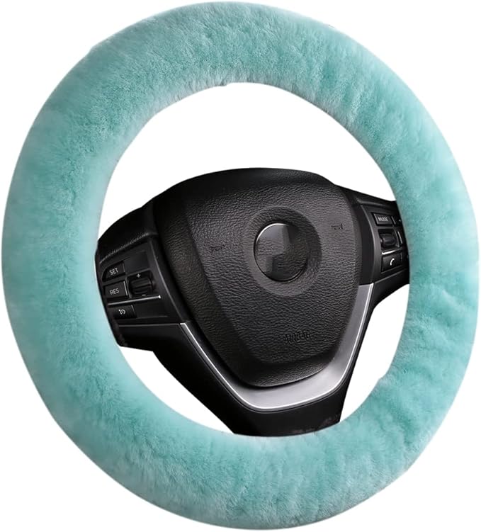 Fuzzy Sheepskin Car Steering Wheel Cover for Women Girls Men-Fluffy Wool Soft Wrap Protector for Luxury Universal Auto14 1/2-
