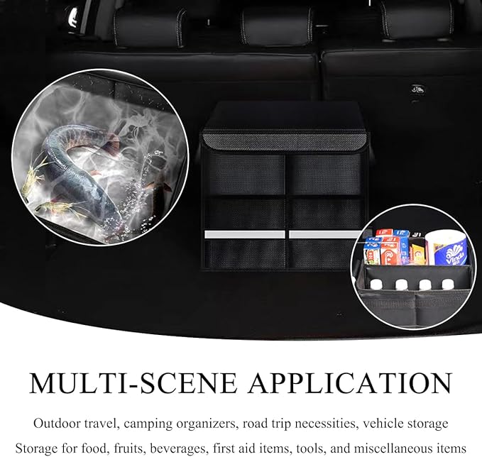 Trunk Organizer With Lid, Collapsible Waterproof Oxford Car Organizer with Aluminum Handle Base Plate, 2-Compartment 28L