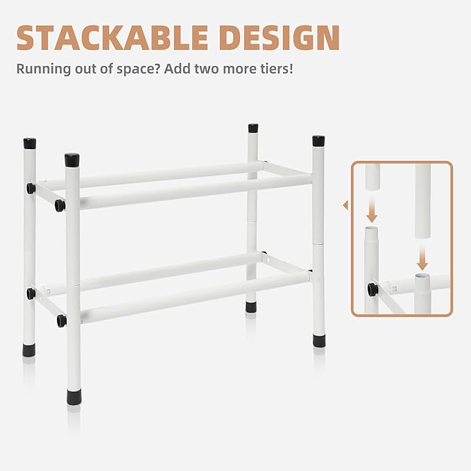 STORAGE MANIAC Expandable Shoe Rack, 4 Pairs Stackable Small Shoe Rack, Metal Adjustable Shoes Organizer for Closet, Entryway