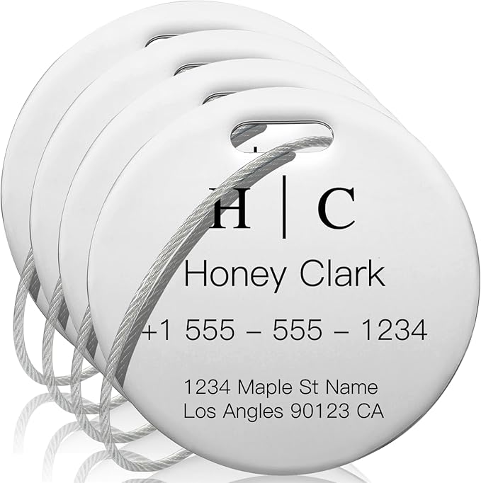 Stainless Luggage Tags for Suitcases 4 Pack: Metal Personalized Luggage Tags for Backpacks & Bags with Customizable Texts (Si