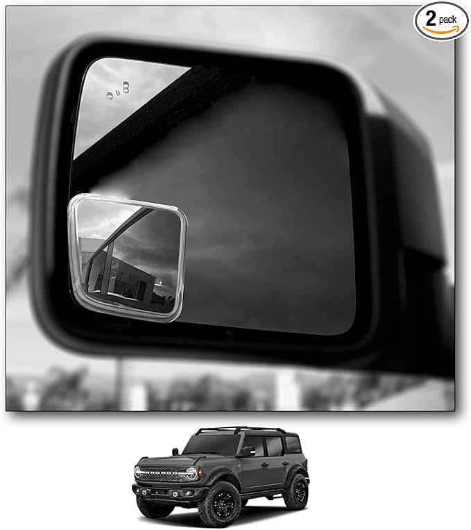 NXTGEN Custom Blind Spot Mirrors - Compatible With 2021-Present Ford Bronco 6th Generation Factory Mirrors With BLIS | Extended View