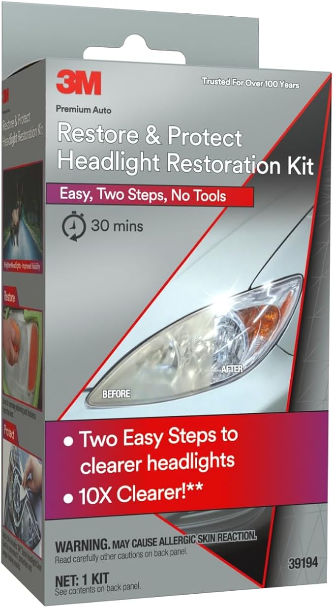 3M Auto Restore and Protect Headlight Restoration Kit, Use On Plastic Lenses, Headlights, Taillight, Fog Lights and More, Inc
