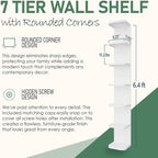 7 Tier Wall Shelf Unit White Floating Shelves for Wall, Decorative Lack Shelf for Storage Curved Edges, Tall Vertical Display