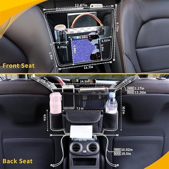 Blue Diamond Car Handbag Holder Between Seats Bling Rhinestone Car Storage Bag Large Capacity Purse Phone Tablet Automotive Consoles Organizer Safe Barrier of Backseat Pet Kids…