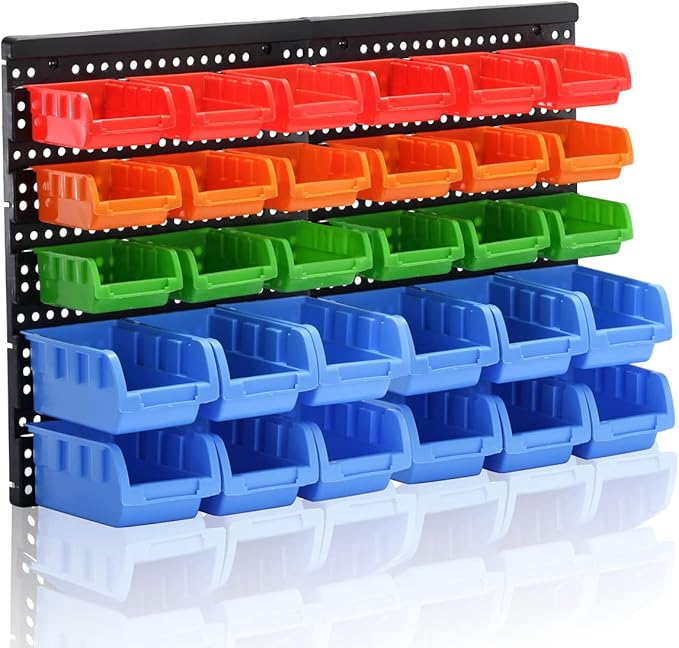 Wall Mounted Storage Bins Parts Rack 4 Colors Garage Plastic Shop Tool Organizer, ABS Plastic Garage Rack, Screw Storage 30 B