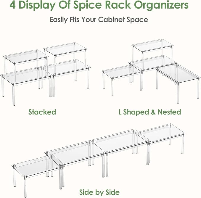 4 Pack Lazy Susan Organizer, Clear Lazy Susan Turntable, Set of 4 Acrylic Cabinet Organizer Shelf, Stackable Cabinet Riser fo
