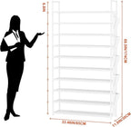 LUKYTOWER Tall Shoe Rack 10 Tier Shoe Racks Organizer for Closet 40-45Pairs,Large Capacity Storage Rack for Shoes with 5Hooks