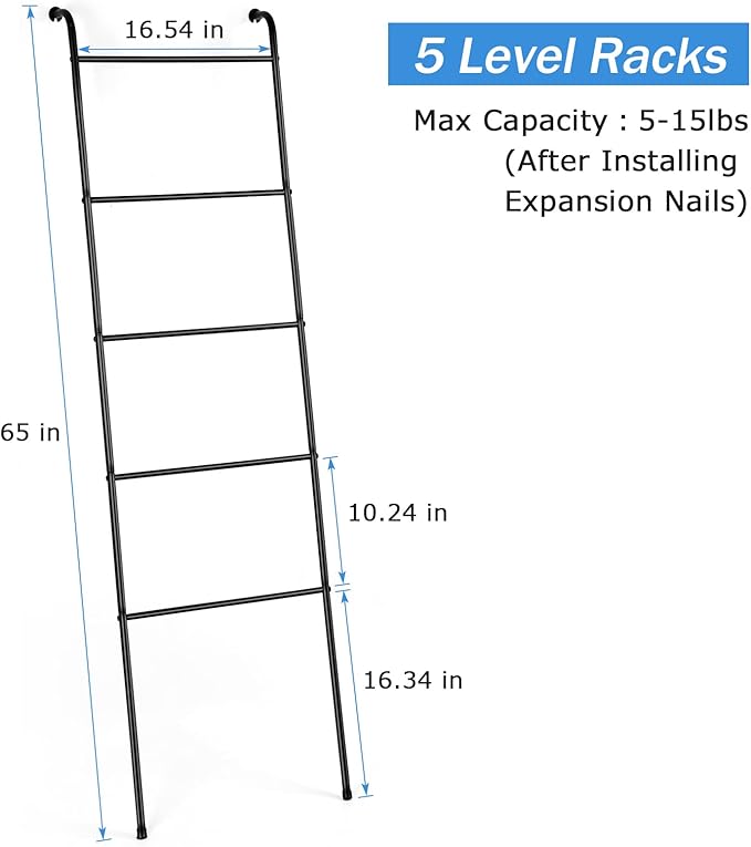 Blanket Ladder Towel Ladder for Bathroom Blanket Rack for Living Room Bathroom Laundry Room Black