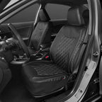 Motor Trend Black Stitched Faux Leather Car Seat Covers – Premium Automotive Bucket Front Seat Covers, Made for Vehicles with