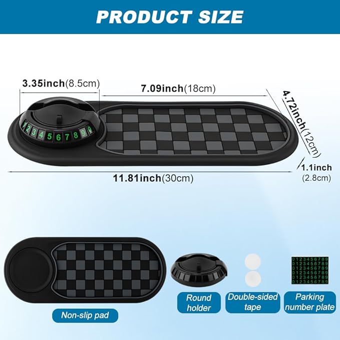 Multifunction Car Anti-Slip Mat, Car Dashboard Mobile Phone Holder, Anti Slip Mat Phone Holder and Temporary Parking Number P