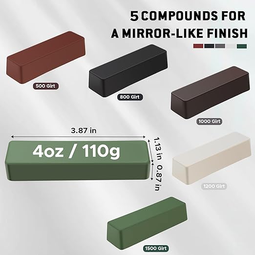 Polishing Buffing Compound Sets 20oz (4oz Each), 5Pcs Aluminum Polishing Compound, 5 Grits from Coarse to Ultra-Fine Buffing Wheel Compound Bars for Stainless Steel, Metal, Jewelry, Glass