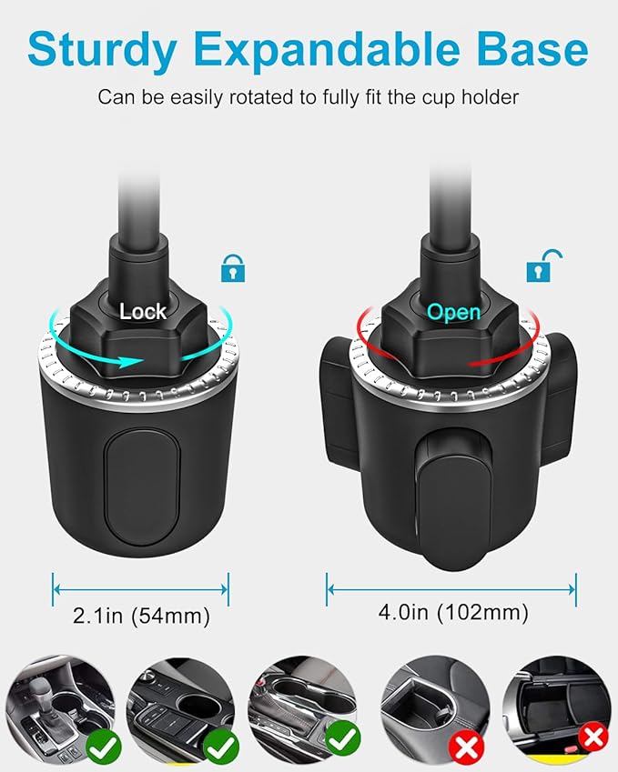 GDZN Cup Holder Car Tablet Holder, 10.2" Gooseneck Flexible Long Arm Tablet Mount for Truck SUV Pickup, 360° Adjustable Cupholder for iPad Pro 12.9 11 Air Mini, Galaxy Tab, iPhone 17, 4-13" Devices
