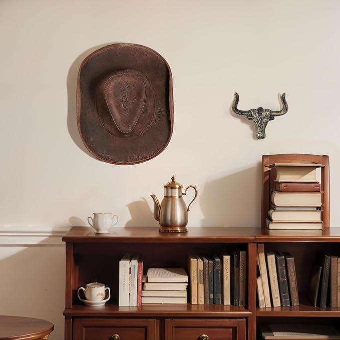 Cast Iron Cowboy Hat Holder, Wall Mounted Hat Storage Organizer for Western Decor