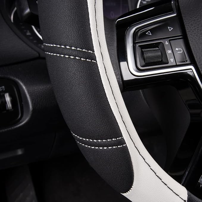 CAR PASS Line Rider Microfiber Leather Sporty Steering Wheel Cover Universal Fits for 95% Truck,SUV,Cars,14.5-15inch Anti-Sli