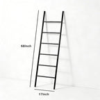 6-Tier Blanket Ladder 68 Inch Wall-Leaning Towel Rack for Living Room and Bedroom, Easy Assembly - Black
