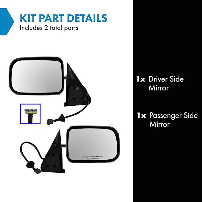 TRQ 2 Piece Driver and Passenger Side Mirror Assembly Set Manual Folding Electric Adjustment Heated No Memory Chrome Compatib