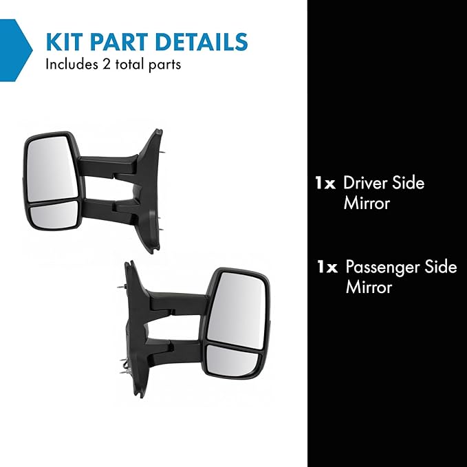 TRQ Driver and Passenger Side Power Mirror Set Textured Black Long Arm Design without Heat Compatible with 2015-2017 Ford Tra