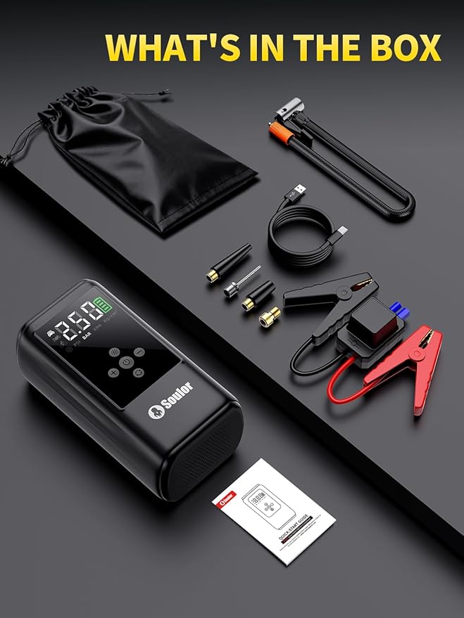 6000A Jump Starter with Air Compressor Battery Jumper Starter Portable 10-in-1 Car Jump Starter Portable 12V Jump Box with